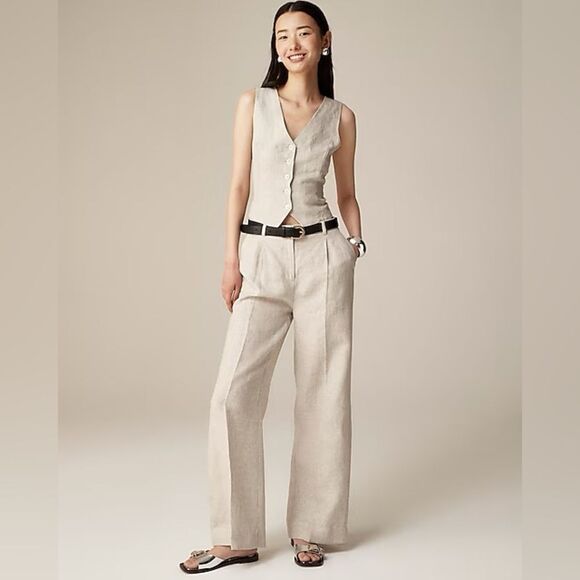 NWT J CREW Wide-leg Essential pant in linen in Natural - Picture 6 of 13